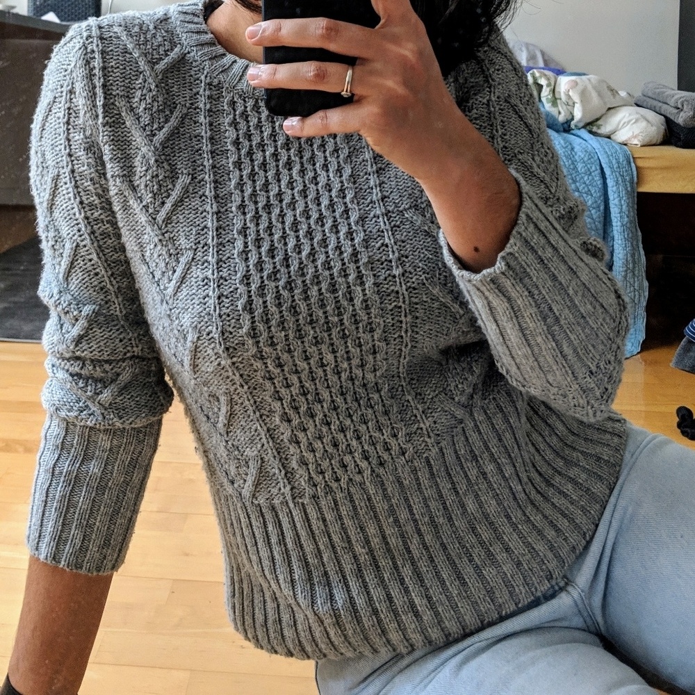 Gray Cable-Knit Sweater